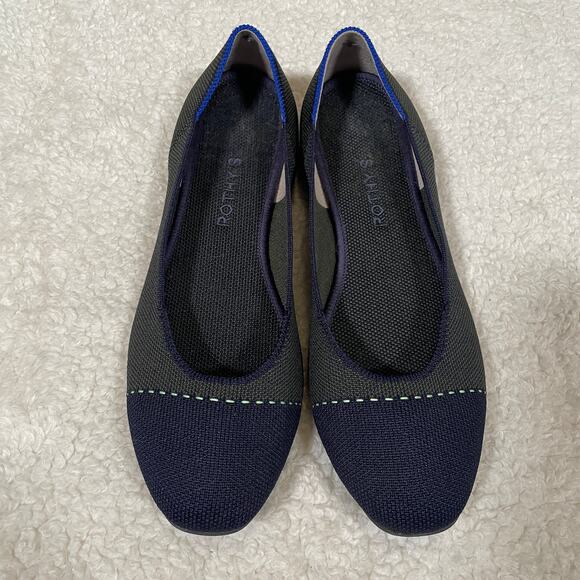 Rothy's The Square Highland Cap Toe Knit Ballet Flats Gray Navy 10 - Picture 3 of 9